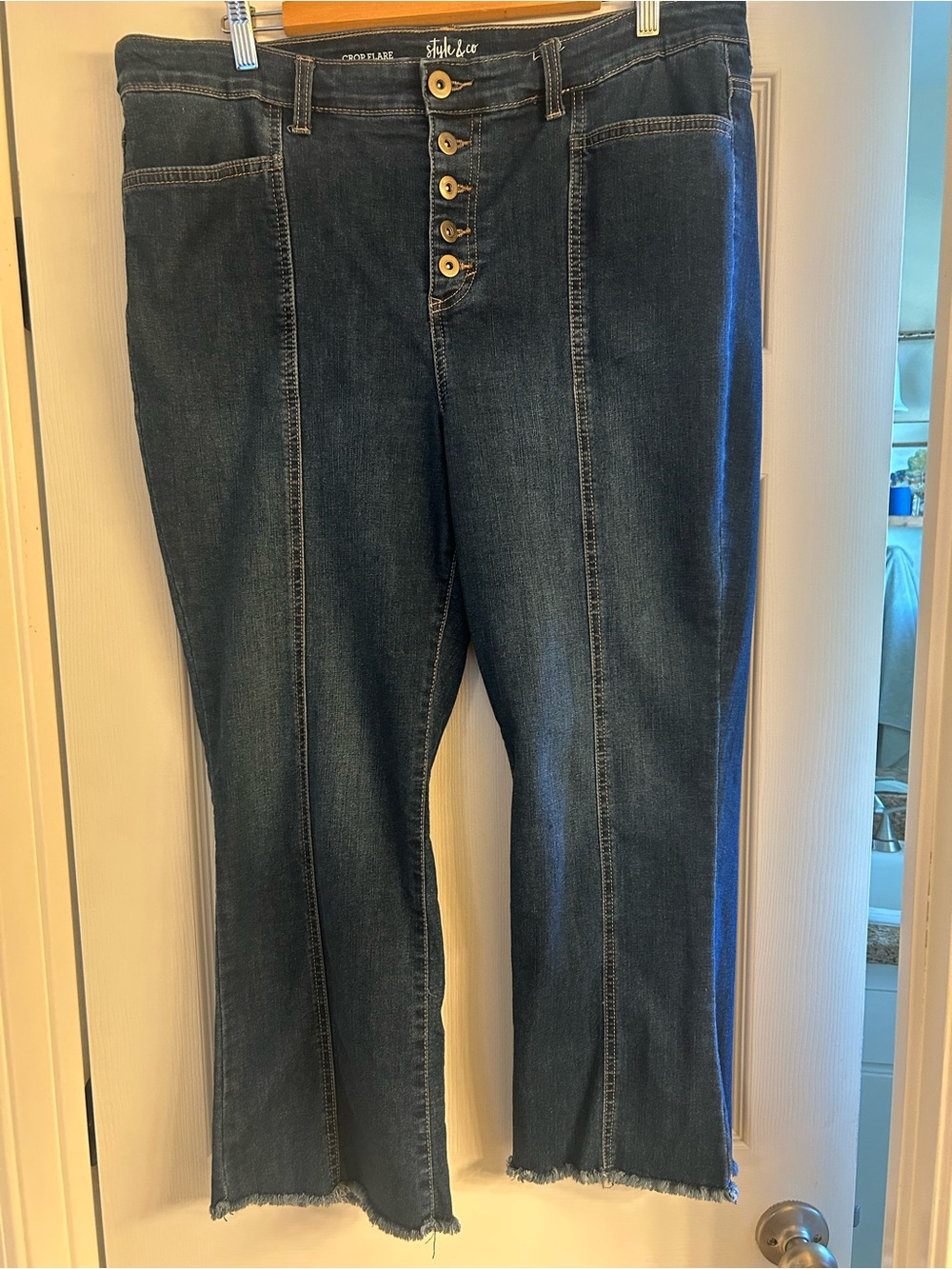 Style & Co. Dark Blue Cropped Button-Fly Jeans with Raw Hem